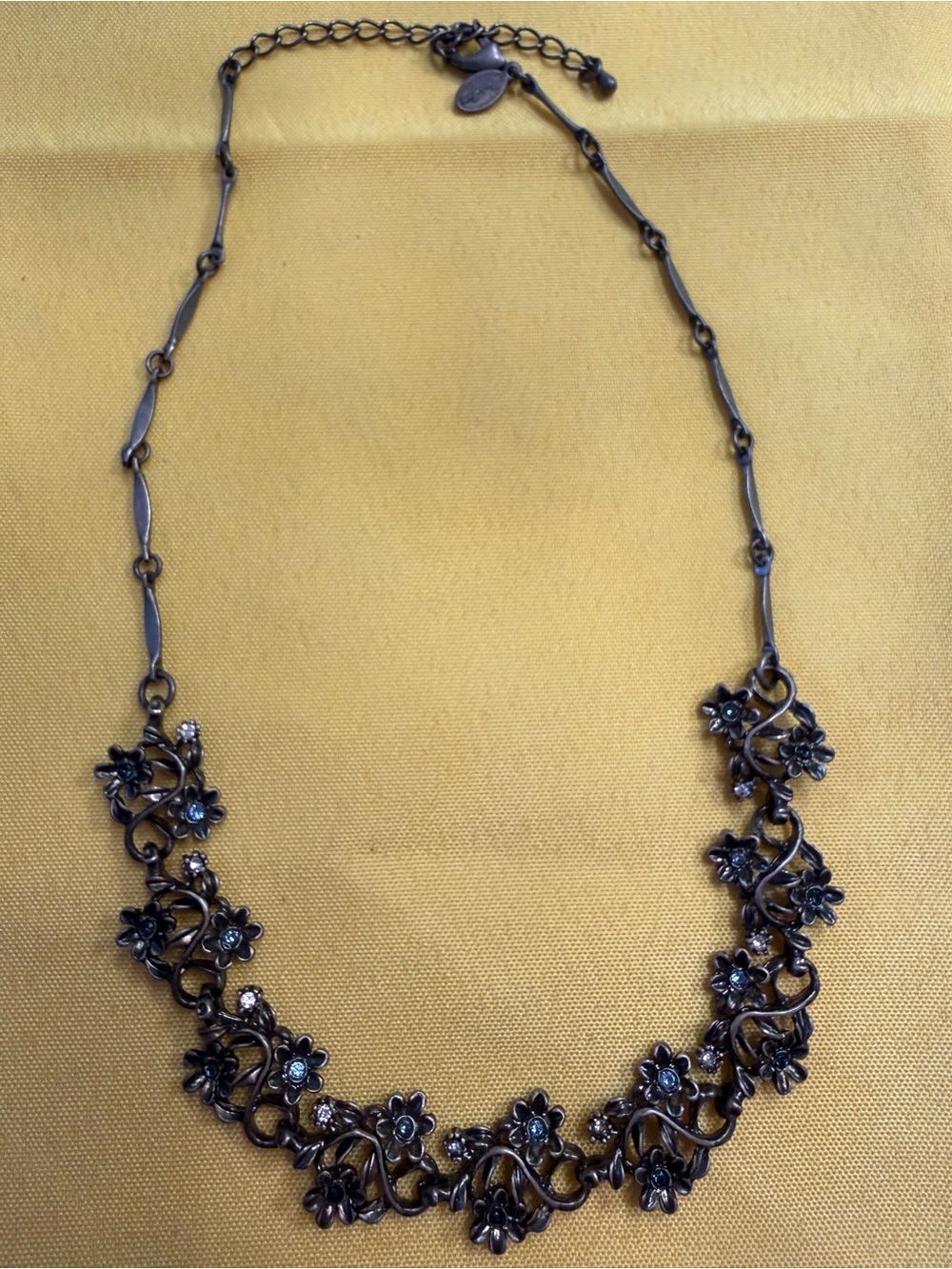 Park Lane Antique Silver Floral Crystal Statement Necklace